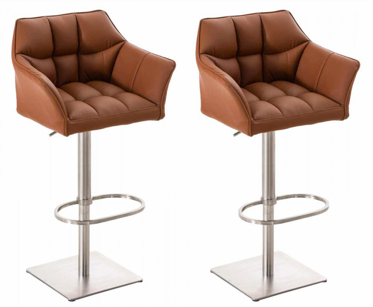 BARHOCKER 2er Set Lederlook Hellbraun - Hellbraun/Edelstahlfarben, Textil/Metall (64/88/45cm) - CLP