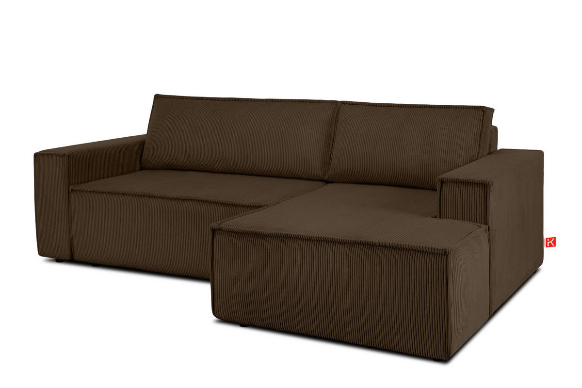 ECKSCHLAFSOFA-RECHTS NAPI in Pet Friendly Cord-Stoff, dunkelbraun - Dunkelbraun/Schwarz, Textil (262/148cm) - KONSIMO®