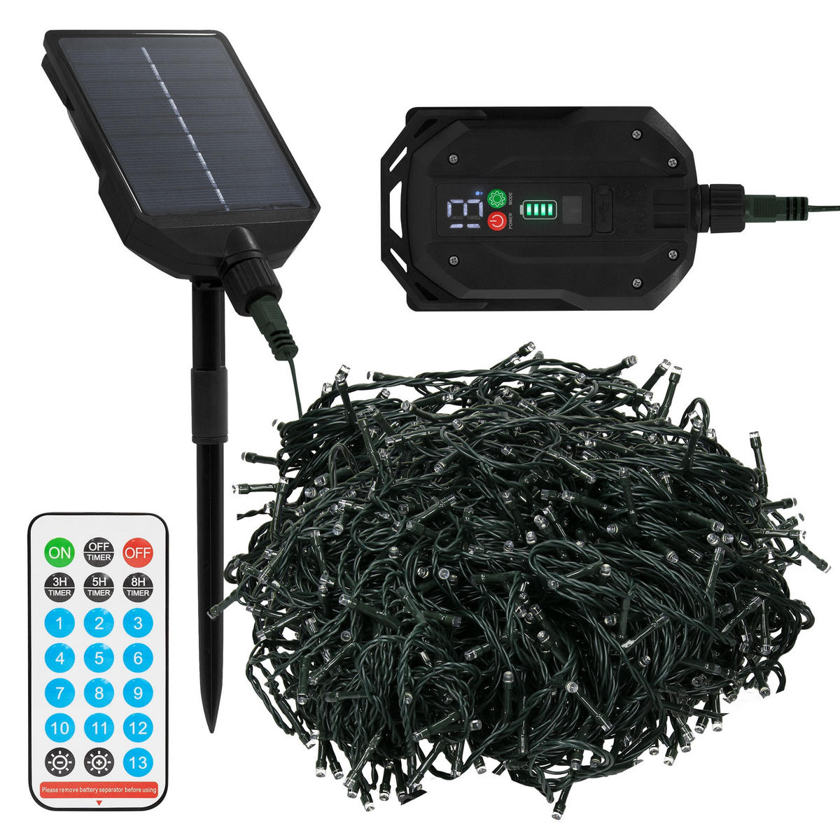 SOLAR LICHTERKETTE Aussen 16m 800LED Warmweiß 13 Modi Timer Wasserfest - Grün, Kunststoff (1900cm) - ECD-Germany
