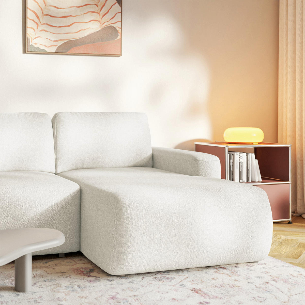 ECKSOFA Carnos Mini Creme Chenille - Creme/Schwarz, Kunststoff/Textil (164/238cm) - Selsey