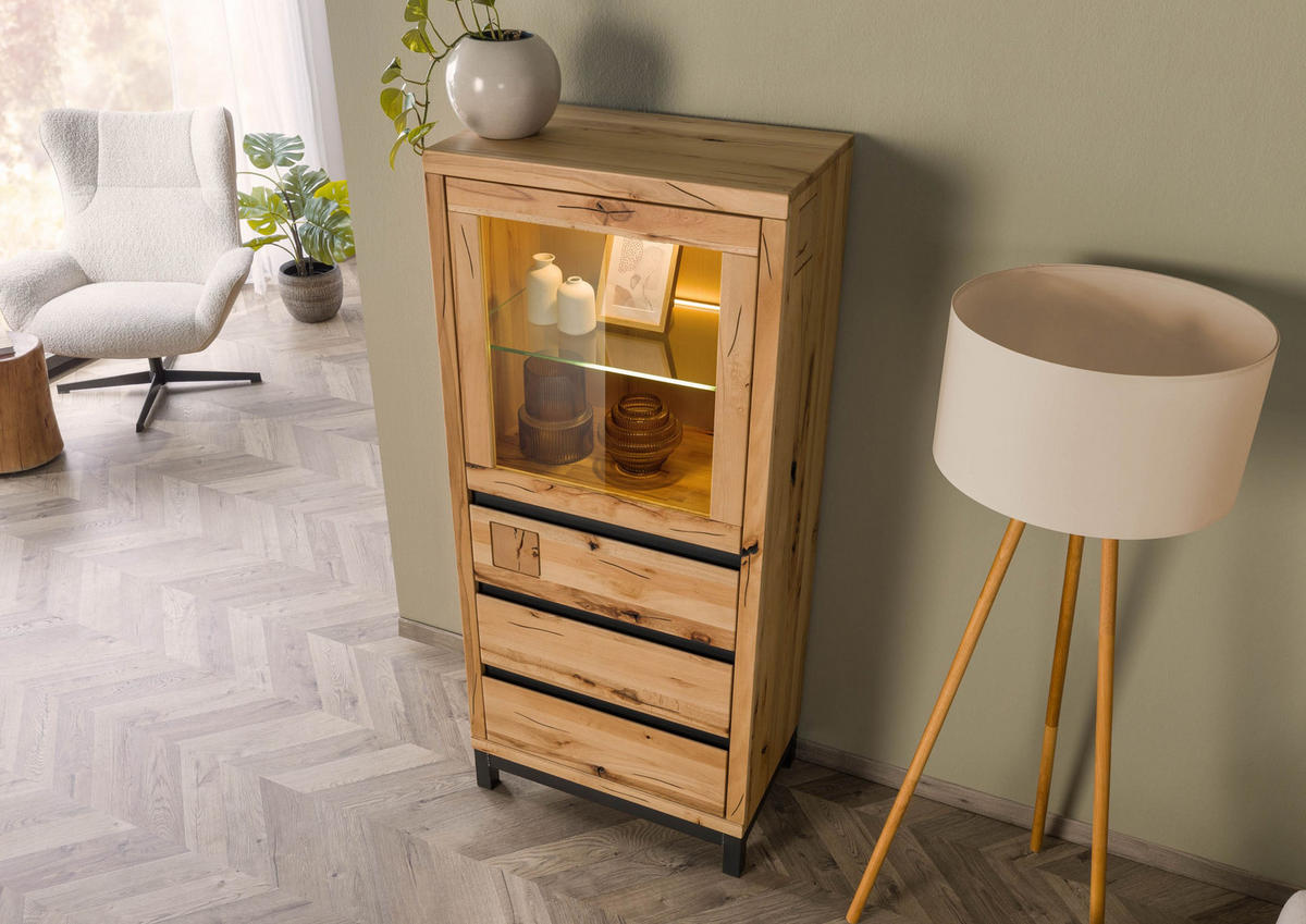 VITRINE Kernbuche 65x40x148 natur geölt VILLANDERS #103 - Braun, Holz (65/148/40cm) - Massivmoebel24