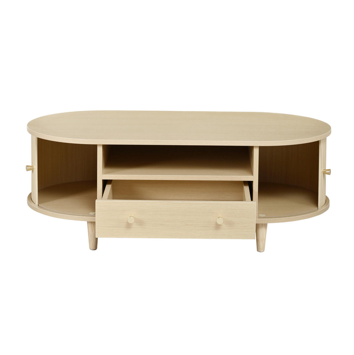 COUCHTISCH 100/50/36 cm mit Schublade, offener Ablage und Rolltür aus MDF, Eichefarben - Eichefarben, Holzwerkstoff (100/50/36cm) - Redom