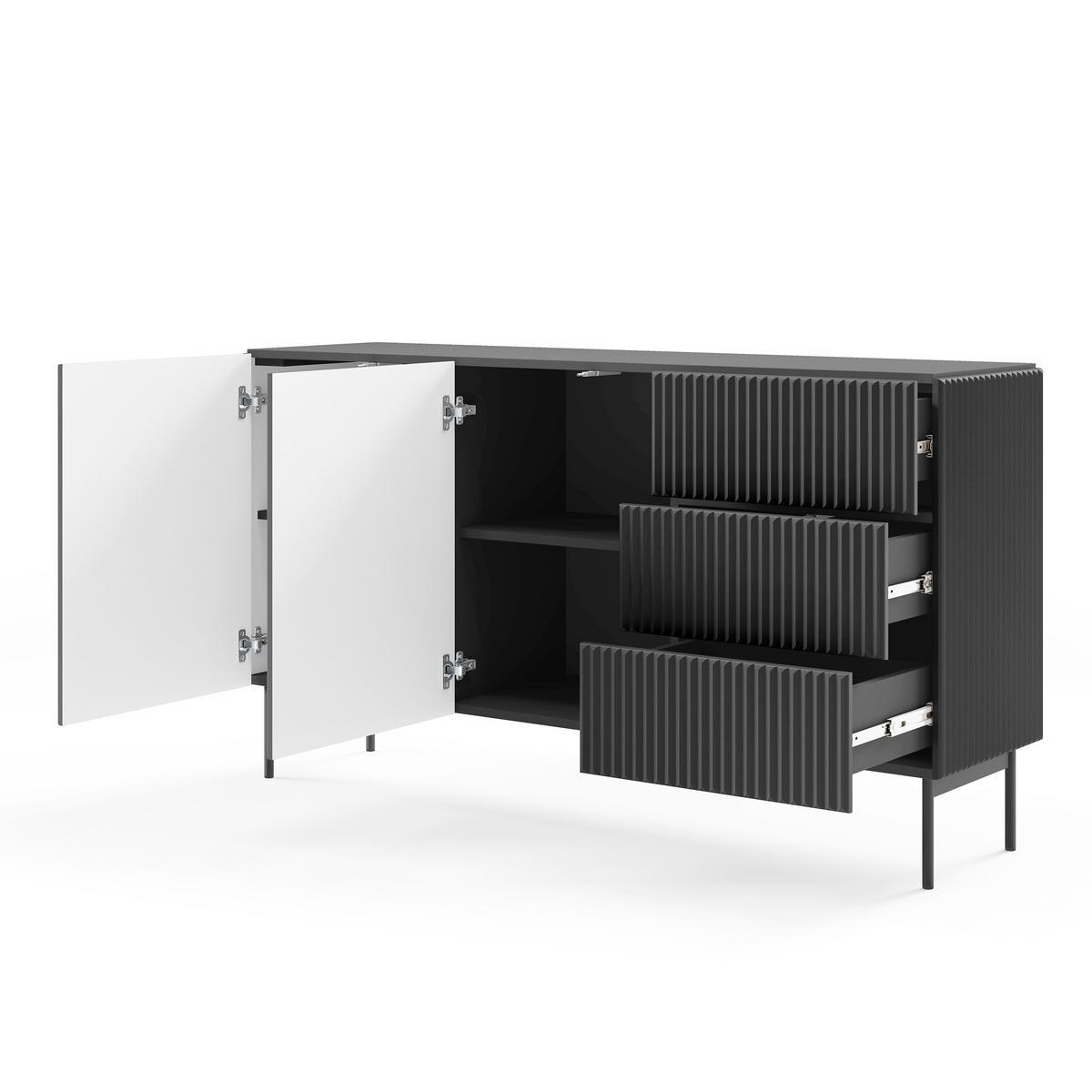 SIDEBOARD TRATTO 147/81,2/39,8cm mit 3 Schubladen 2 Türen Schwarz - Schwarz, Holzwerkstoff (147/81.2/39.8cm) - MASSENO