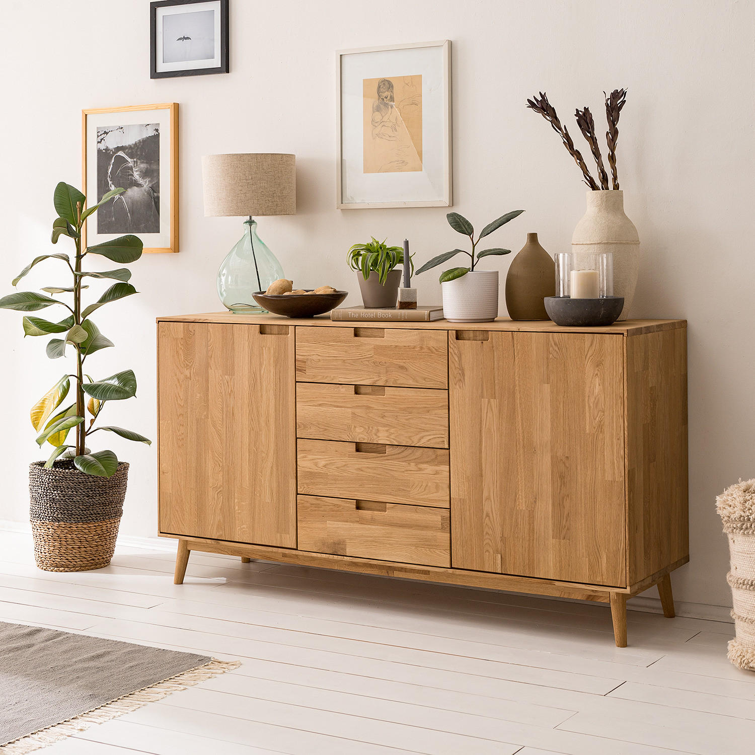 SIDEBOARD - Massivholz - Eichefarben/Braun, Holz (160/85/45cm) - home24