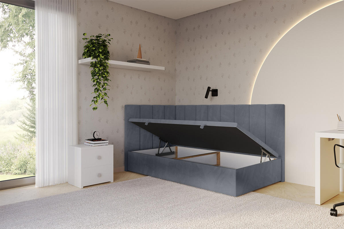 EINZELBETT Jugendbett mit Bettkasten Rechts, mit Matratze - LOVY 100x200 Grau - Grau, Holzwerkstoff/Textil (100/200cm) - ALTDECOR