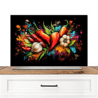 SPRITZSCHUTZ KÜCHE Gemüse - Paprika - Knoblauch - Graffiti - Farbe - Bunt 90x60 cm - Rot, Metall (90/0.3/60cm) - MuchoWow