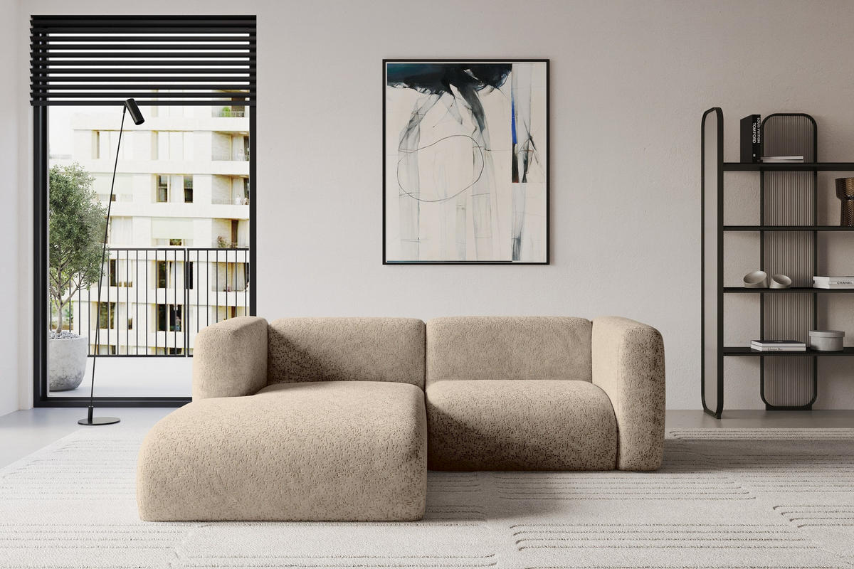 ECKSOFA Ottomane Links MIRA-L1 227x179x89 Braun Velours - Schwarz/Braun, Holzwerkstoff/Kunststoff (227/179cm) - ALTDECOR