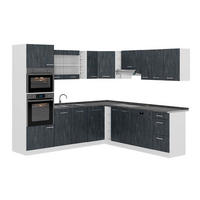 ECKKÜCHE R-Line, Schwarz Beton/Weiß, 247 x 237 cm AP Anthrazit - Schwarz/Weiß, Holzwerkstoff (247/206.8/60cm) - Vicco