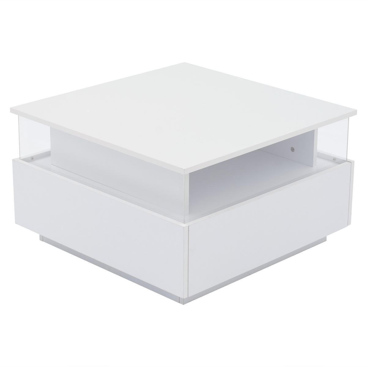 KONFERENČNÍ STOLEK Nízká skříňka s LED ovládáním přes aplikaci, 2 zásuvky, 70x70x41cm, MDF vysoký lesk Bílá nosnost 30kg - bílá, kompozitní dřevo/plast (70/70/41cm) - EVRYAE