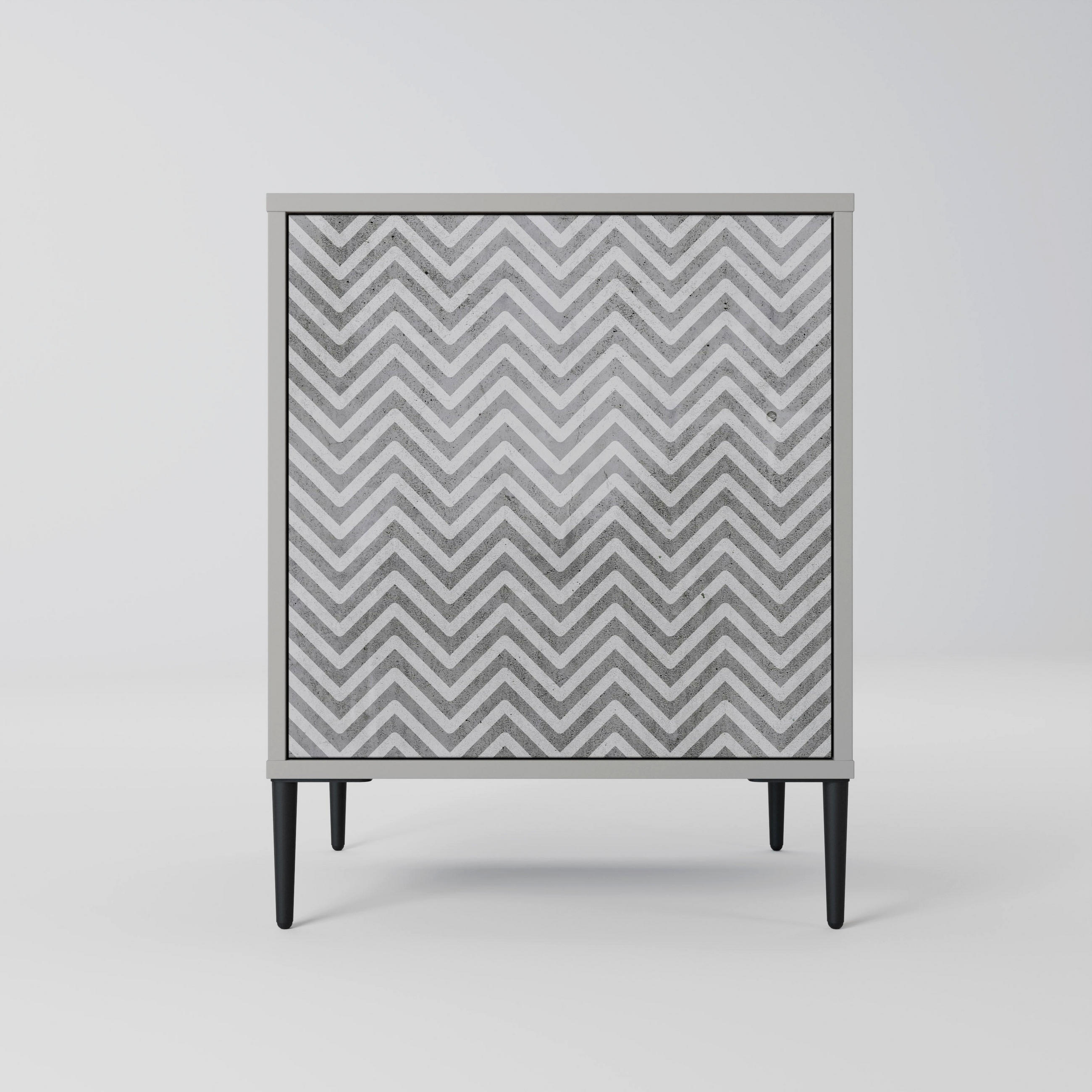 SIDEBOARD CONCRETE ZIG ZAG, Grau, 57,5x42x72,5 cm, Schwarze Metallfüße - Multicolor/Schwarz, Holzwerkstoff/Metall (57.5/72.5/42cm) - SpaceRebels