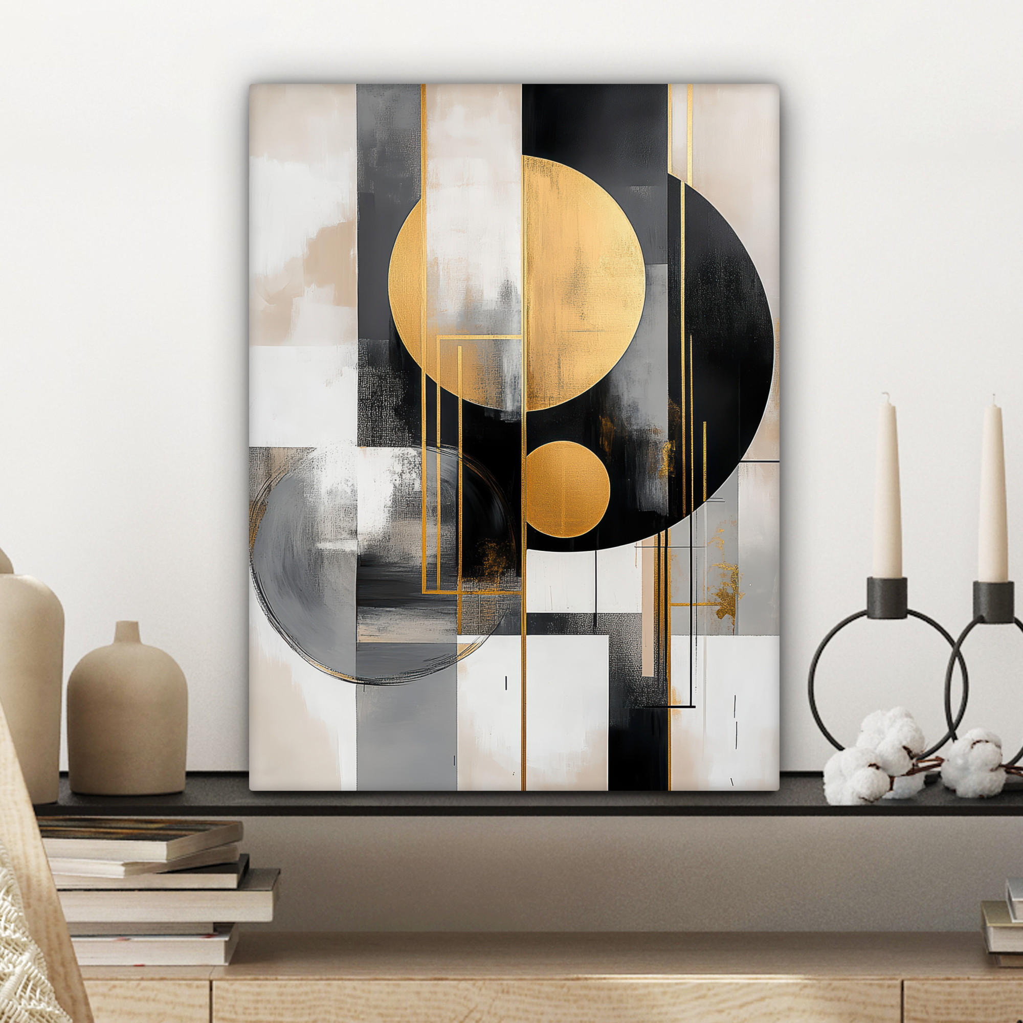 LEINWANDBILD Abstrakt - Gold - Silber - Formen - Ästhetisch - Modern 30x40 cm - Goldfarben, Textil (30/40cm) - MuchoWow