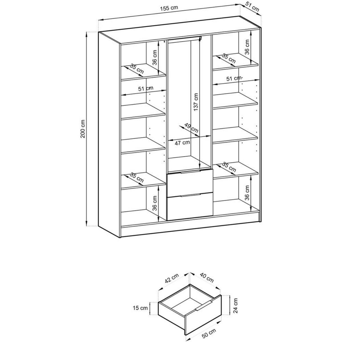 DREHTÜRENSCHRANK Kelly 155/200/51 3-türig graphit - Graphitfarben/Schwarz, Holzwerkstoff/Kunststoff (155/200/51cm) - Beautysofa