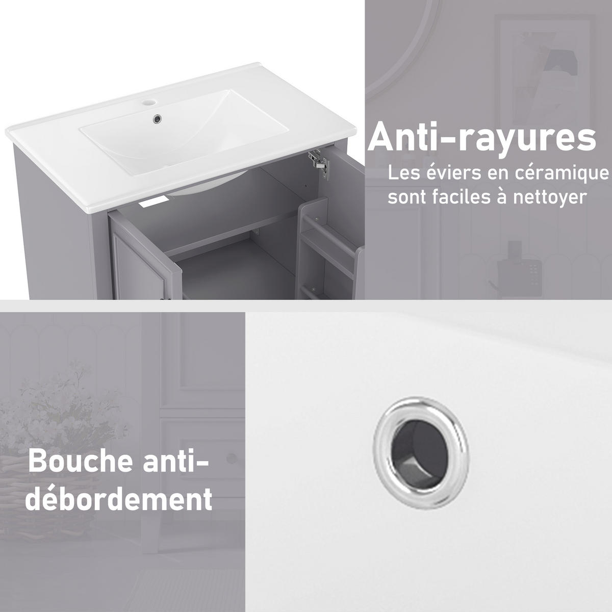 WASCHTISCHKOMBI Schwarz mit Doppelbecken & 2 Schubladen - Grau, Keramik/Holzwerkstoff (76/87/46cm) - Urban Meuble