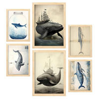 POSTER Set Mit 6 Wale A3 & A4 Rahmen Aus Hellem Holz - Beige, Papier (29/3cm) - Nacnic