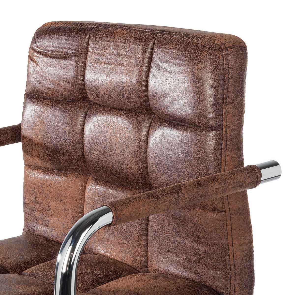 BARSTUHL - Metall / Kunstleder - Chromfarben/Braun, Leder/Kunststoff (53/96/49cm) - home24