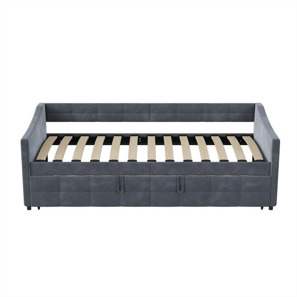 POLSTERBETT 90x200cm mit Ausziehfunktion 90x190cm - Doppelbett 90x200cm&90x190cm - ohne Matratze - Grau - Grau, Textil (90/200cm) - DELFA