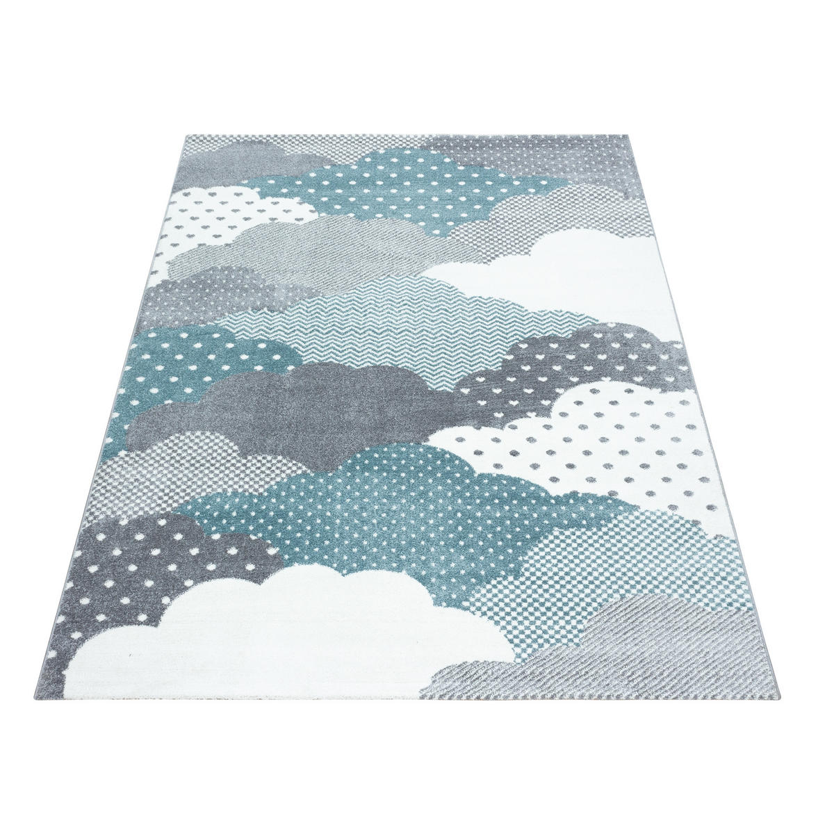 TEPPICH Kinder Kurzflor Wolken Polypropylen Kinderzimmer Blau Läufer 80x150 - Blau, Textil (80/150cm) - KADIMA DESIGN