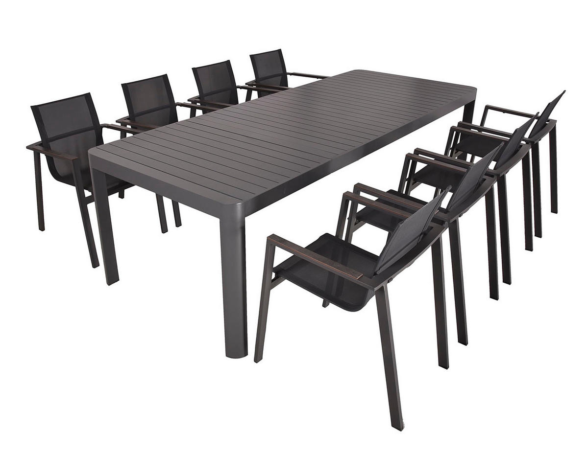 GARTEN-SITZGRUPPE Ernst 9-teilig Gartenmöbel-Set - Dunkelgrau, Kunststoff - DELUKE