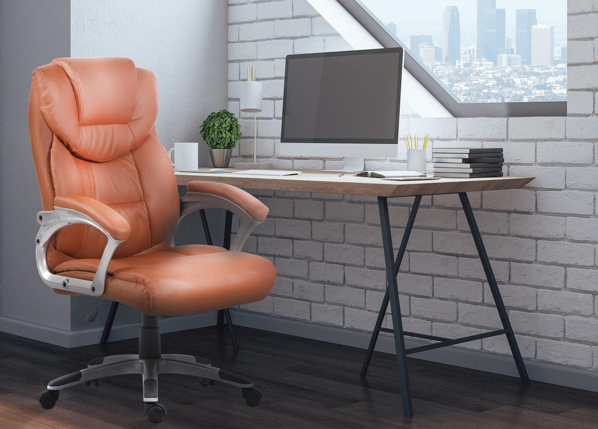 CHEFSESSEL Lederlook Hellbraun - Hellbraun/Grau, Kunststoff/Textil (65/109/73cm) - CLP