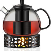 TEEKANNE mit Stövchen 1500ml Borosilikatglas Edelstahl Schwarz - Transparent, Glas (16.5/18.5cm)