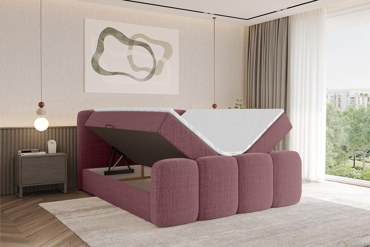 BOXBETT mit Matratze H4 und Lattenrost - NINA-Z - 200x200 cm Aragon - Altrosa - Pink, Holzwerkstoff (200/200cm)