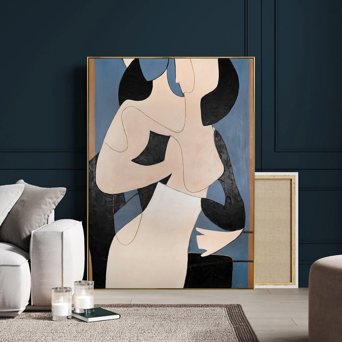 GEMÄLDE Gestreifte Symphonie Schattenfugenrahmen Gold 180x120 cm - Goldfarben, Holz (180/120cm) - YS-art gallery