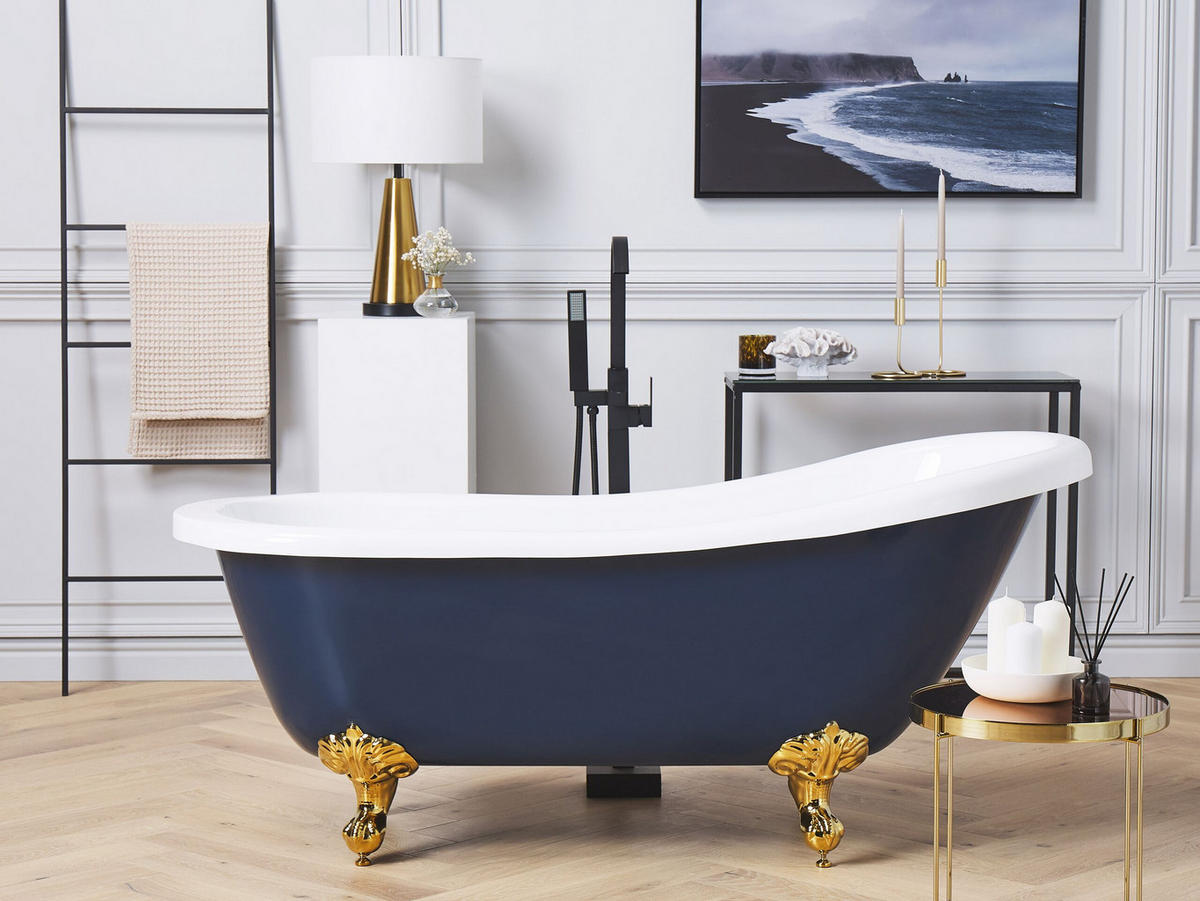 BADEWANNE FREISTEHEND 77x153x74 cm blau Cayman - Blau, Kunststoff (77/74/153cm) - Beliani