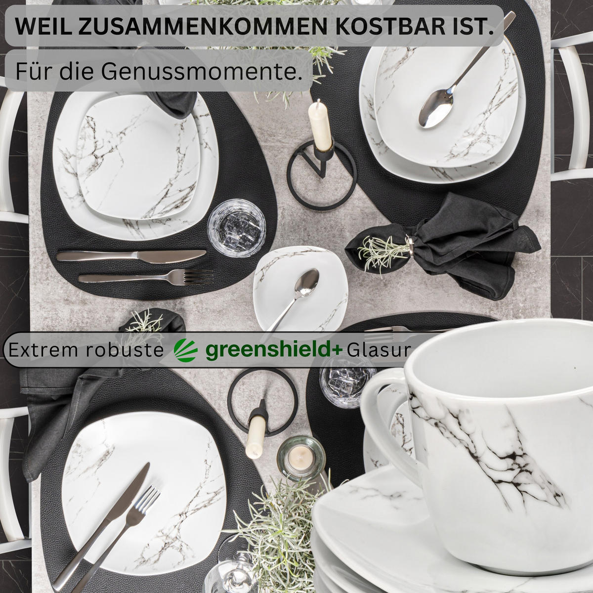 KAFFEETASSEN SET BILGOLA MARMOR DESIGN - 12 teilig aus Porzellan - Weiß, Keramik (14.4/6.6/14.4cm) - Sänger