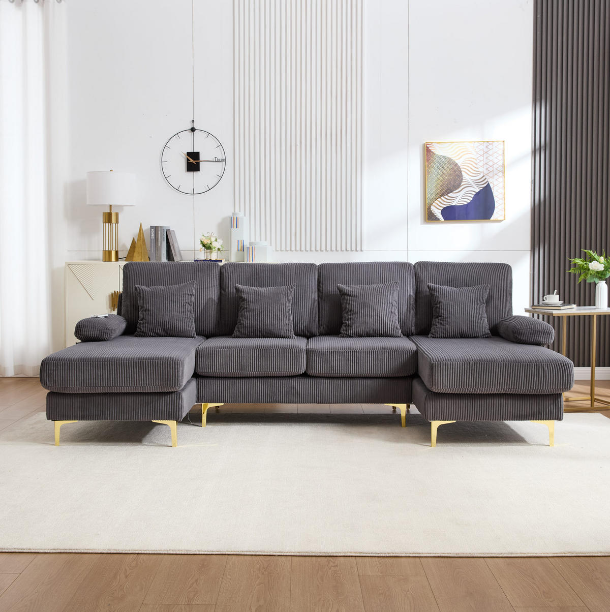 WOHNLANDSCHAFT 265/135/88 cm in Grau mit LED-Beleuchtung und USB-Anschluss - Grau, Textil (135/88/265cm) - Flora Grace