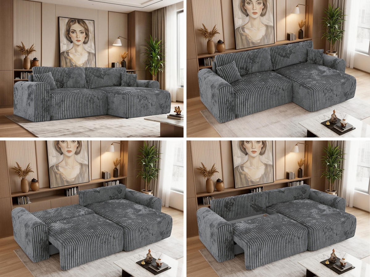ROHOVÁ SEDAČKA NEKSON L - Šedá Manšestr - šedá/černá, textil/plast (274/152cm) - MKS