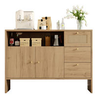 SIDEBOARD aus Spanplatte 40x105x76 cm Natur mit 2 Türen, 3 Schubladen und offenem Fach in Rattan-Optik - Naturfarben, Holzwerkstoff (105/76/40cm) - Modfu