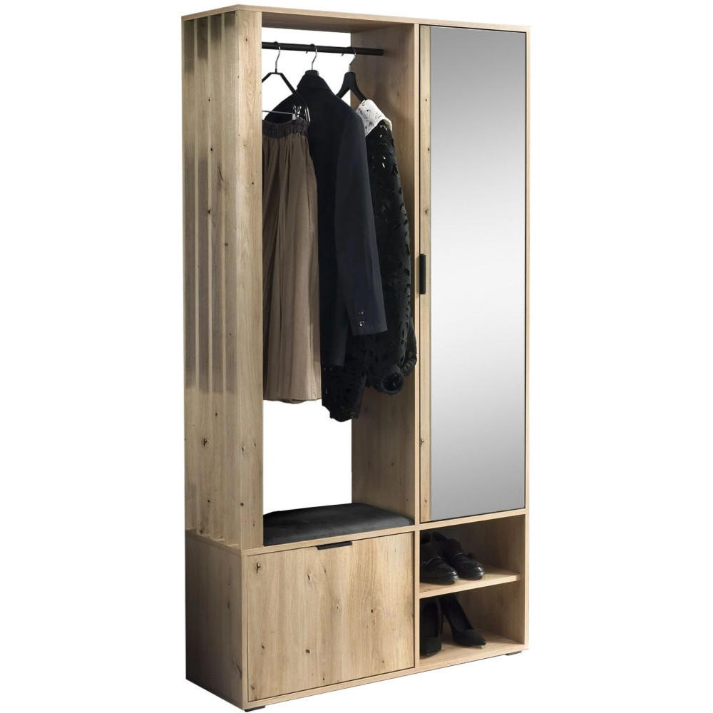 GARDEROBENSCHRANK Limo mit Spiegel und Sitzbank, Eiche Artisan - Eiche Artisan, Holzwerkstoff (100/190/33cm) - Beautysofa