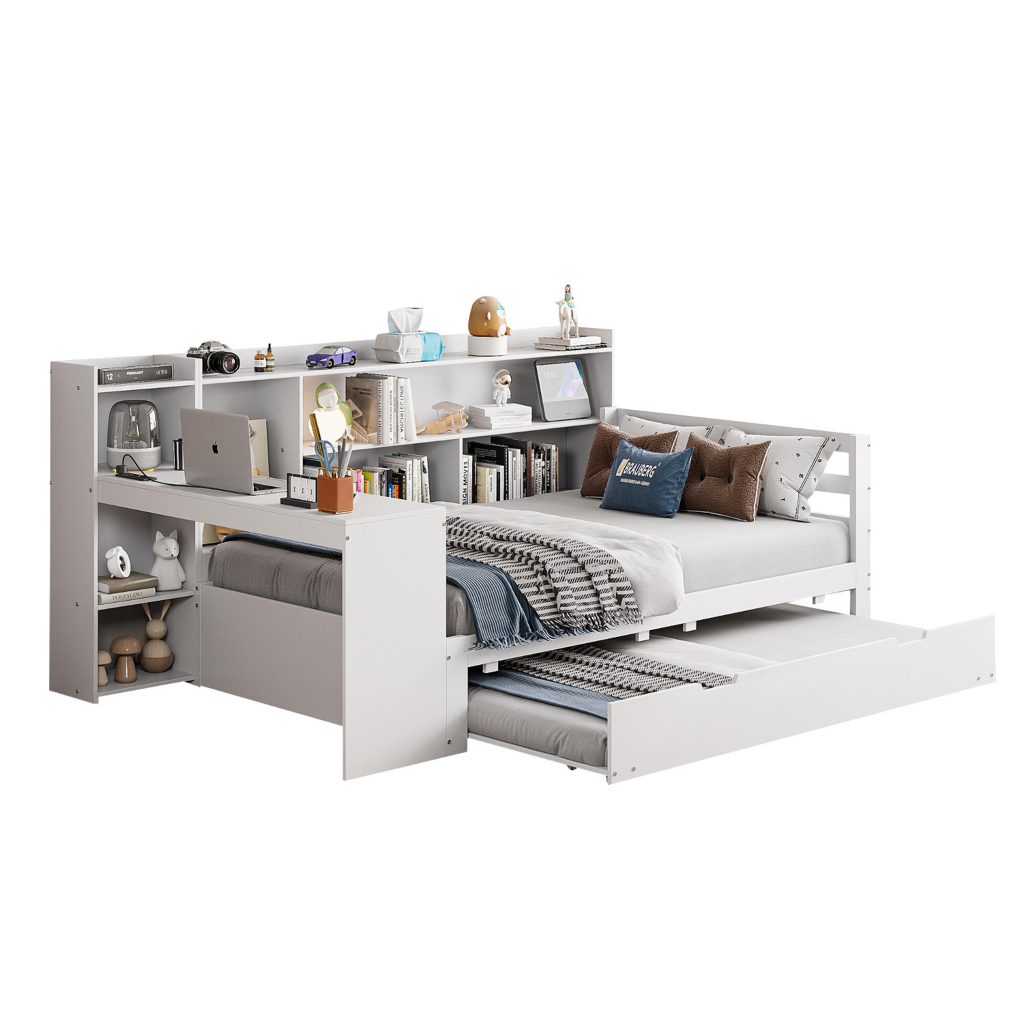 BETT 90/200 cm Weiß aus Massivholz mit Bett und Schreibtisch - Weiß, Holz (90/200cm) - OKMYHOME