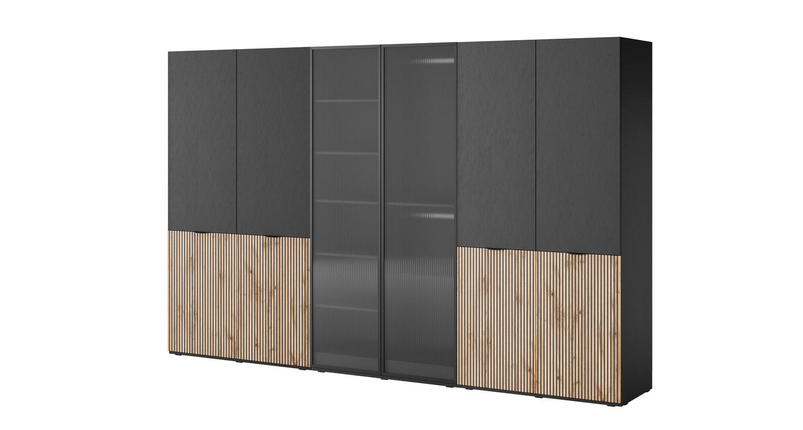 Ravio Kleiderschrank Schwarz, Eiche Wotan 303x200x51 cm