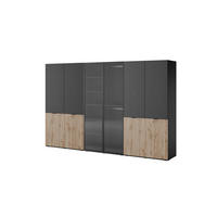 KLEIDERSCHRANK ZEN (Modular, Schwarz, Wotan Eiche & Geriffeltes Glas Flutes, 6-türig) - Eiche Wotan/Schwarz, Holz/Holzwerkstoff (303/200/51cm) - Ravio