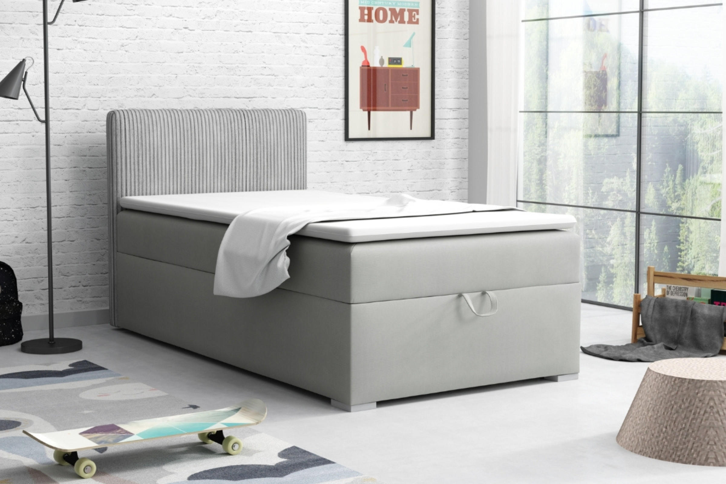 BOXBETT TEEN 4 90/200 Velours / Cord Hellgrau H3 - Hellgrau, Holz/Holzwerkstoff (90/200cm) - Deine Möbel 24