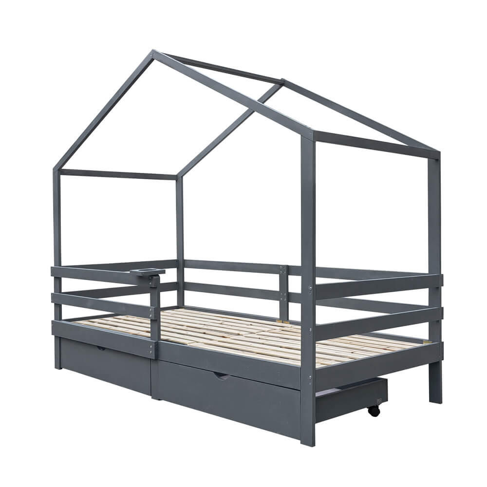 KINDERBETT mit Schubladen WOLKENLAND – 90 x 200 cm Grau - Grau, Holz - Home Deluxe
