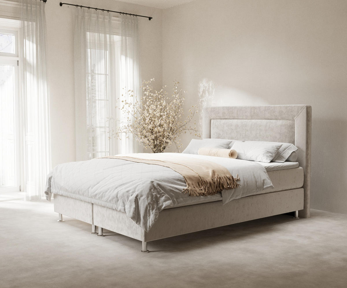 BOXSPRINGBETT Laguno Ecru 200/200 cm mit Latex-Topper - Ecru/Silberfarben, Holz/Holzwerkstoff (200/200cm) - Maison de Reve