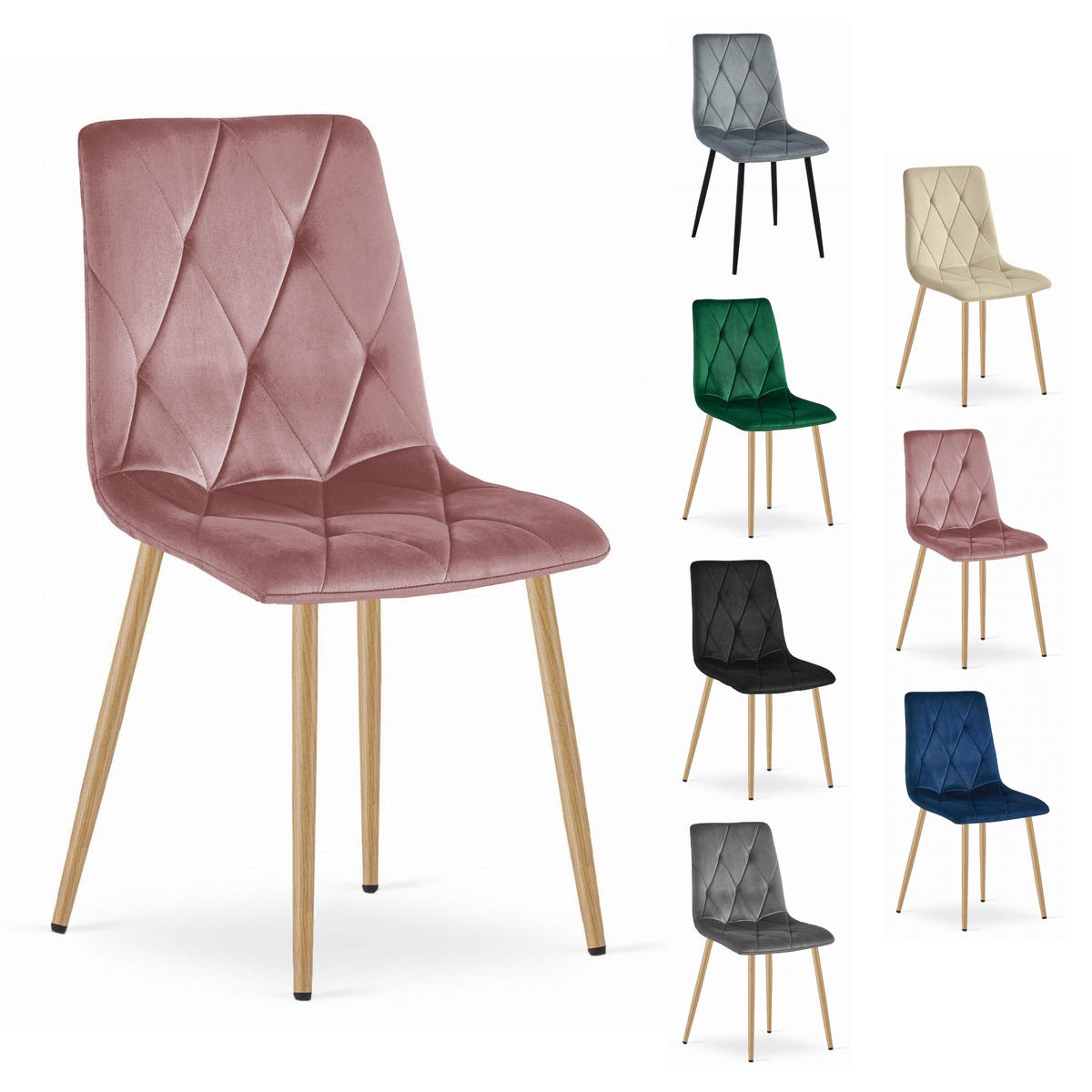 STUHL BOSA 1 Stück, Rosa, Metallbeine in Holzfarbe - Rosa, Textil/Metall (44/89/40cm) - Komodee
