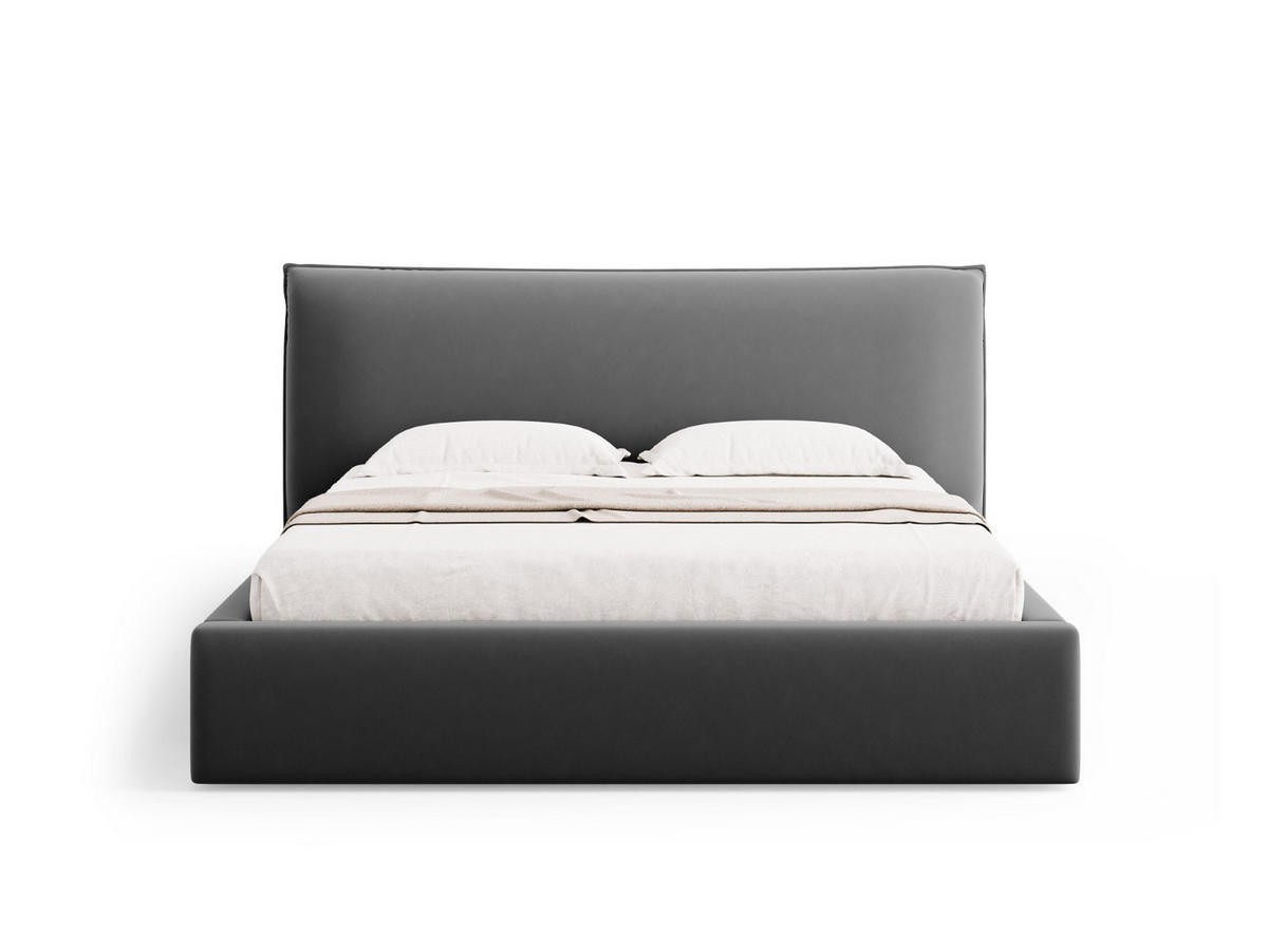 BETT mit Bettkasten und Kopfteil Kaelle aus Samt grau 140x200cm - Grau, Textil (140/200cm) - Micadoni