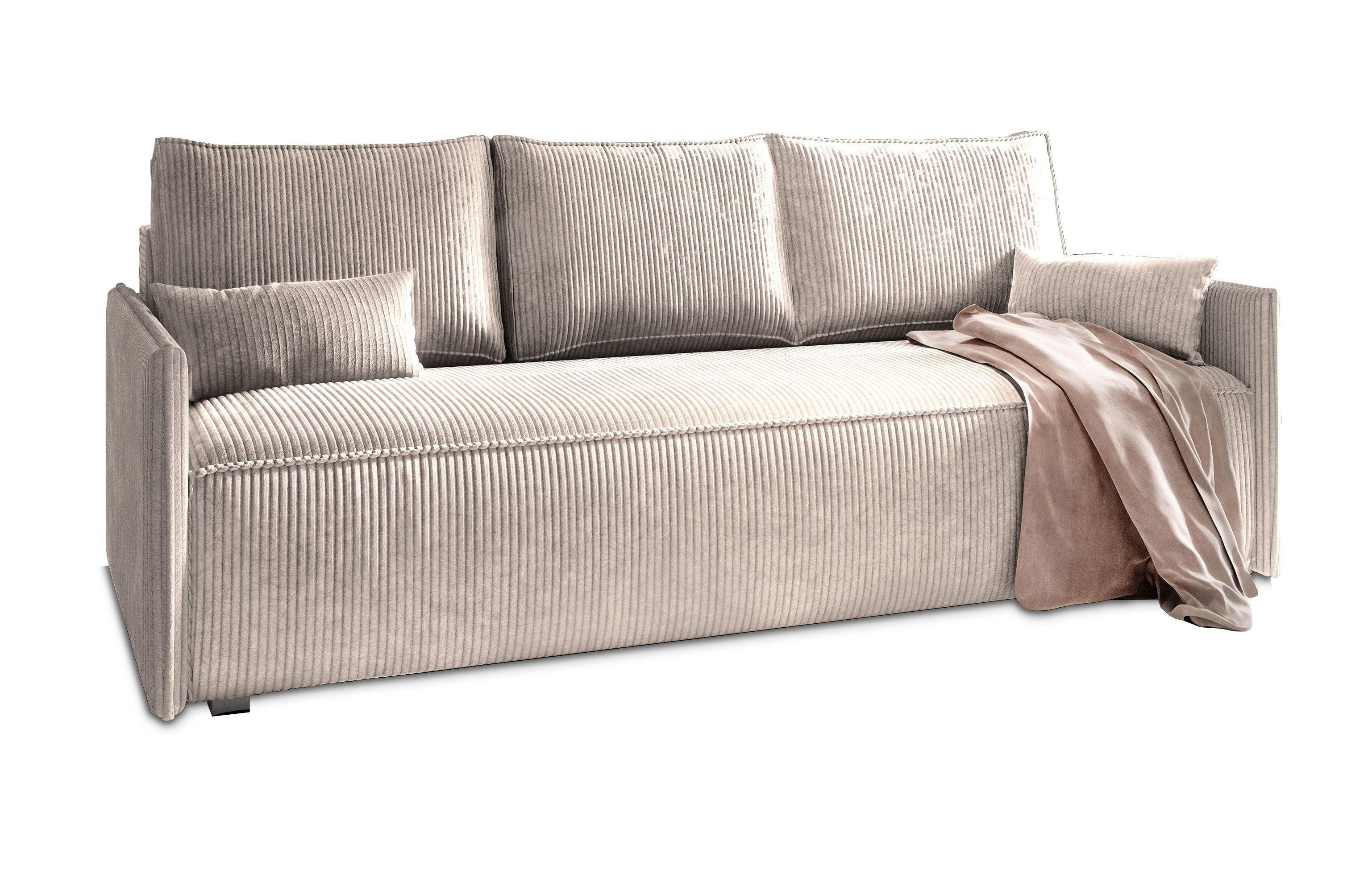 BETTSOFA MESTOR Beige Kordstoff mit Schlaffunktion - Beige, Textil (206/83/87cm) - MASSENO