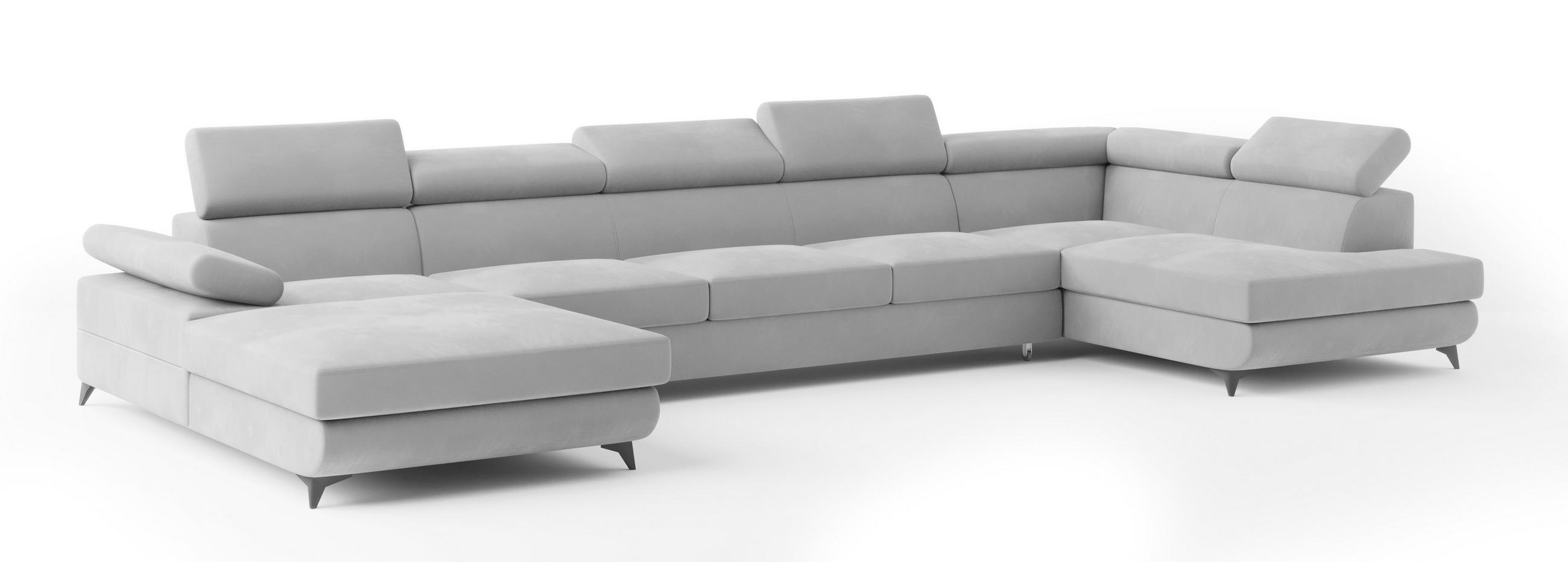WOHNLANDSCHAFT MONTIVA Hellgrau Velours-Stoff mit Schlaffunktion - Hellgrau, Holz (410/89/190cm) - MASSENO