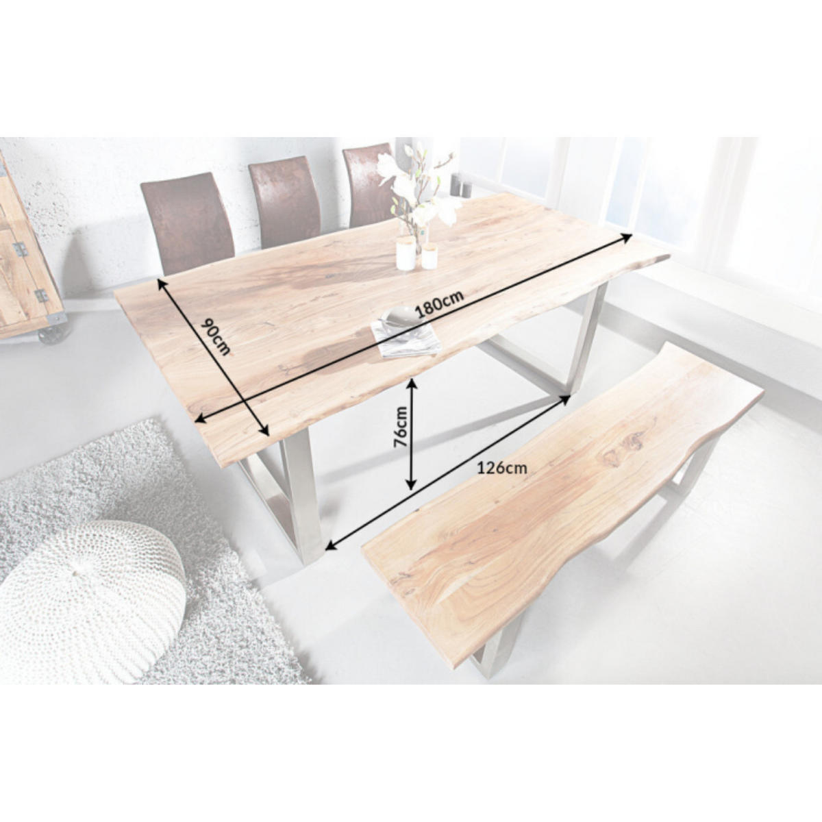ESSTISCH MAMMUT NATURE Akazie 180cm - Silberfarben/Braun, Holz/Metall (90/180/76cm) - riess-ambiente