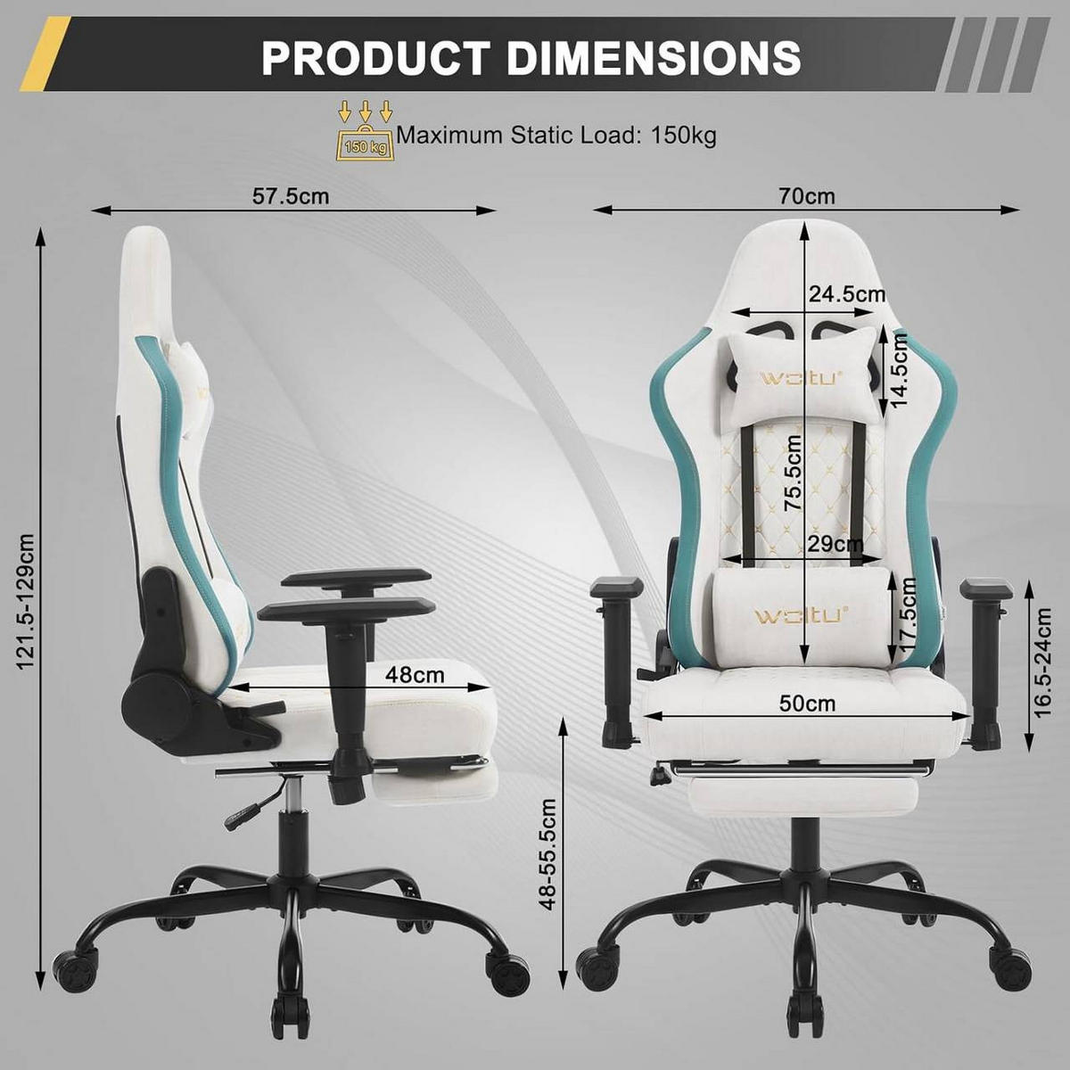GAMINGSTUHL mit Massagefunktion, Tech-Stoff, Blau+Weiß - Blau/Schwarz, Kunststoff/Textil (70/121.5/57.5cm) - Woltu