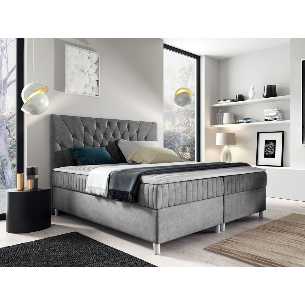 Thumbnail - Mirjan24 Boxbett, Grau, Holz, H3, 180x200 cm, Schlafzimmer, Betten, Boxspringbetten