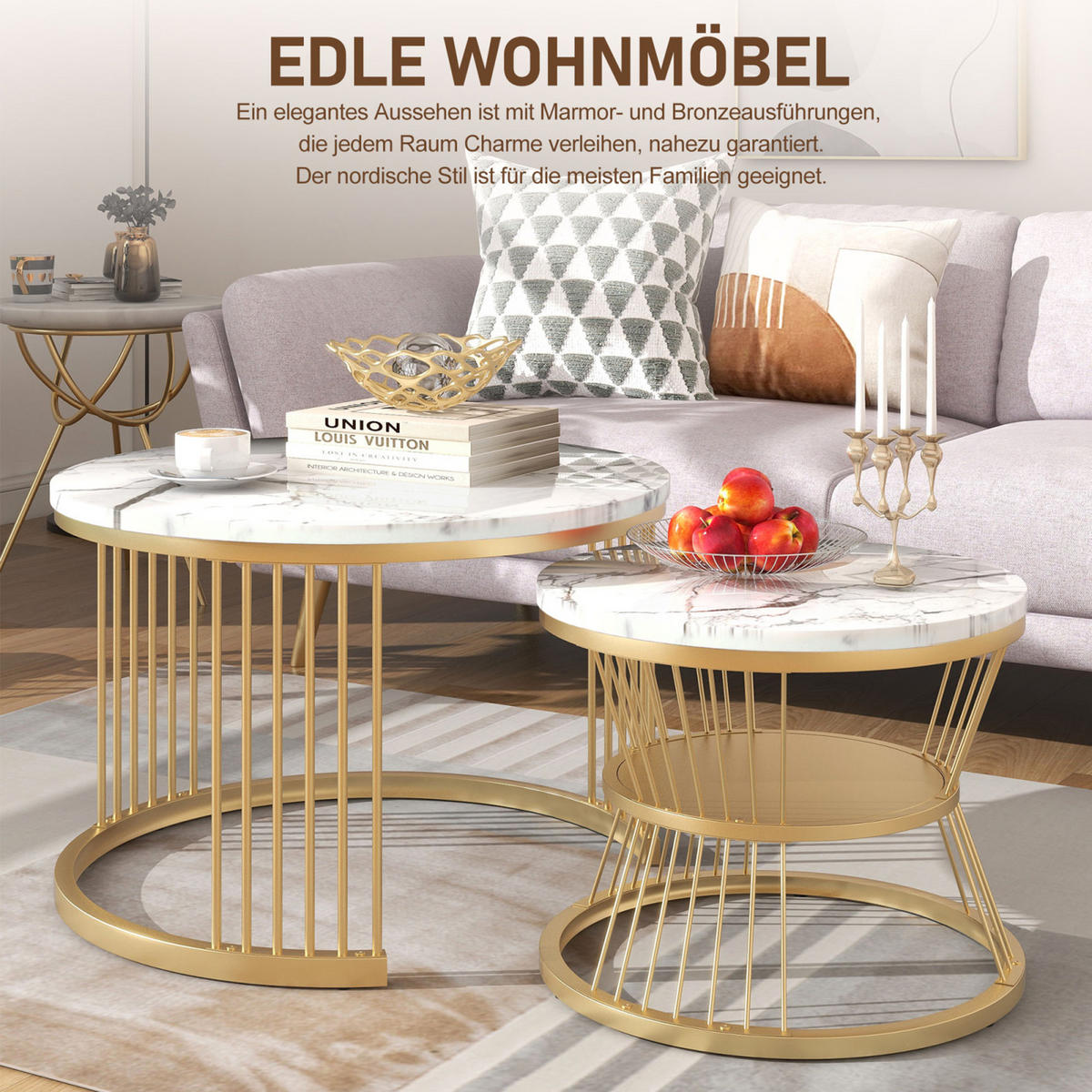 COUCHTISCH-SET, Weiß,77 x 77 cm/ 45 x 45 cm, 2 Teile - Weiß, Holzwerkstoff (70/70/45cm) - GENKI LIVING
