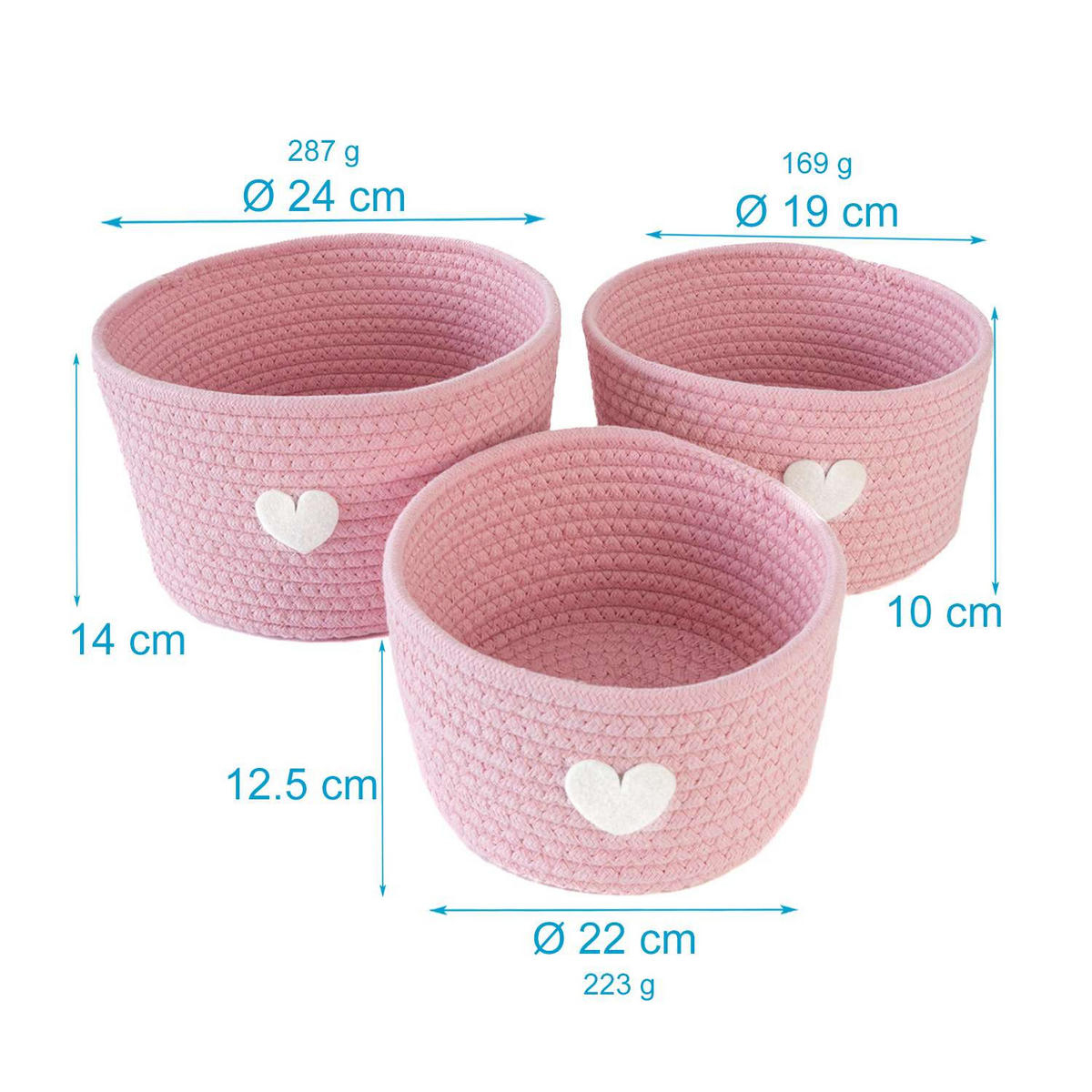 AUFBEWAHRUNGSKORB SET (3-tlg.) - Rosa, Textil (24/14/24cm) - Intirilife