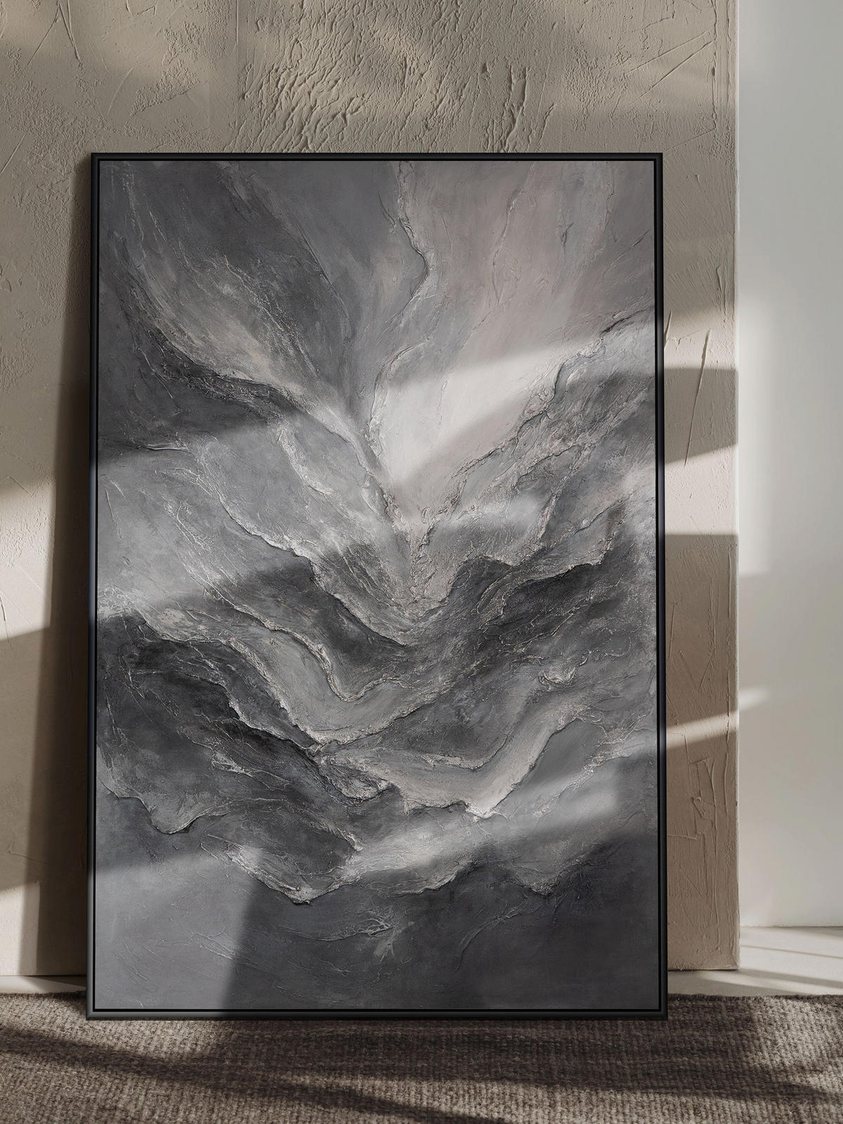 GEMÄLDE Erinnerung der Felsen Schattenfugenrahmen Schwarz 140x100 cm - Schwarz, Holz (140/100cm) - YS-art gallery
