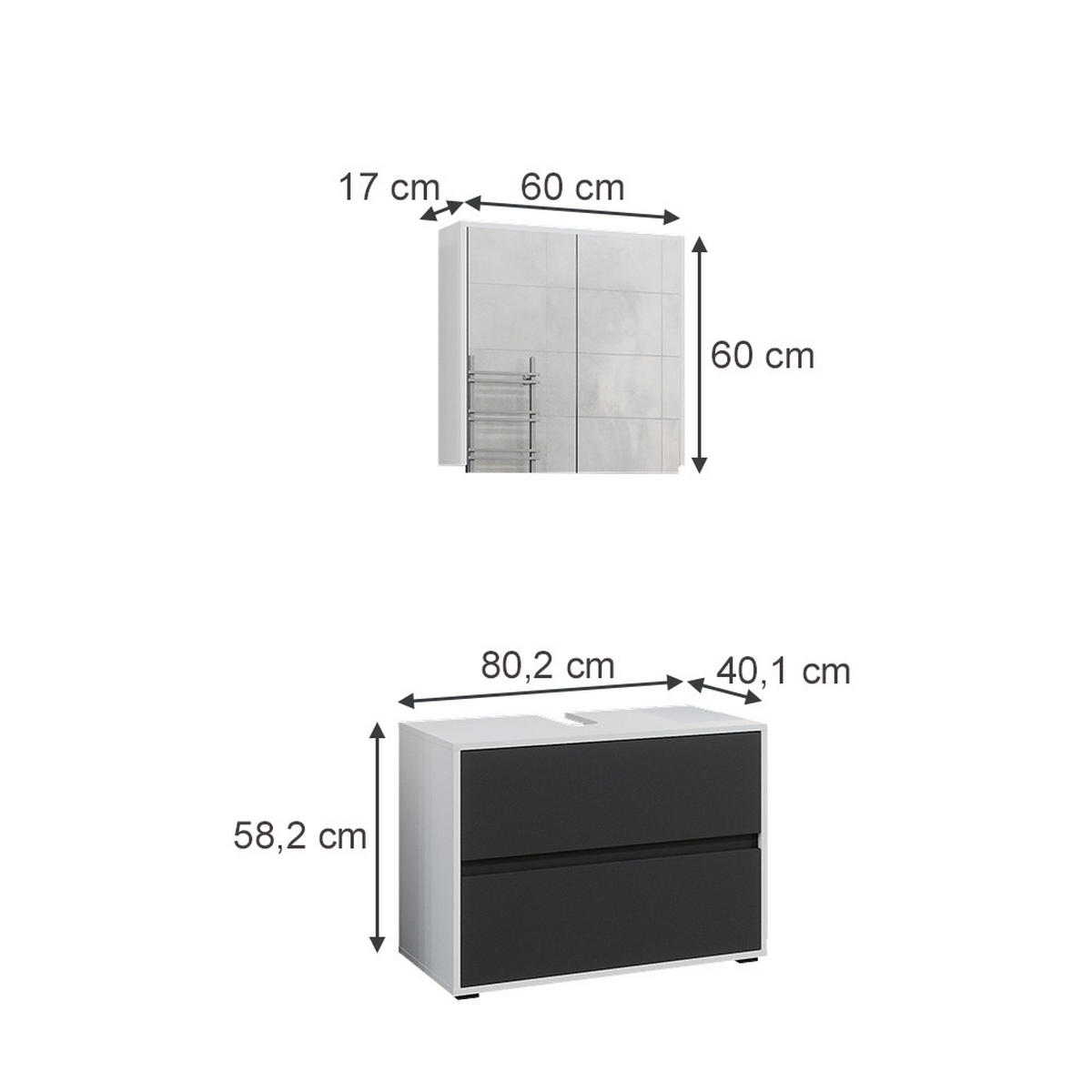 BADMÖBEL-SET Maltin Weiß/Anthrazit 2 Teile - Anthrazit/Weiß, Holzwerkstoff (80/58/40cm) - Vicco