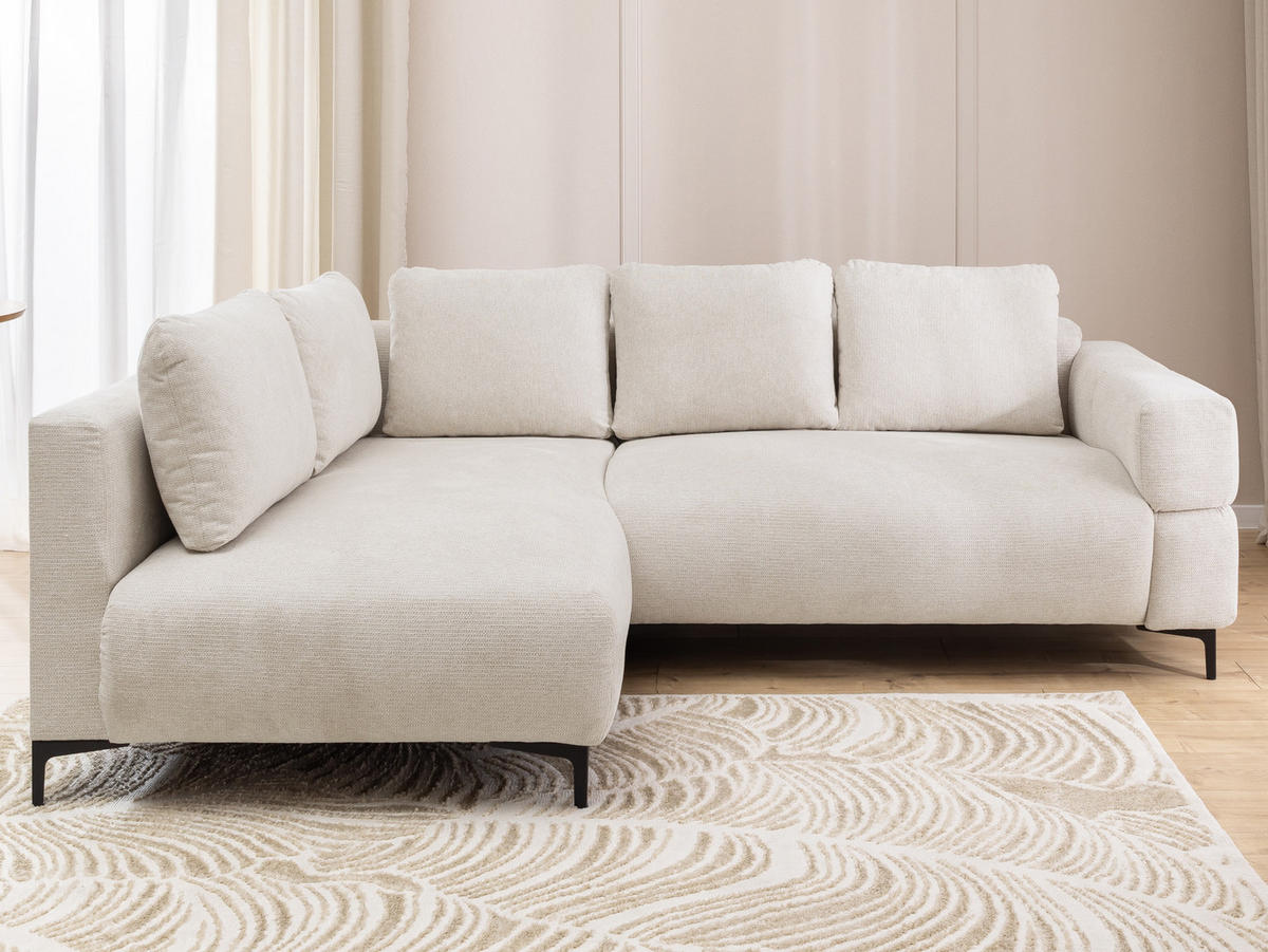 ECKSOFA Cardea in Bubble-Optik aus weichem Creme Strukturstoff mit hohem Sitzkomfort - Ottomane links - Creme/Schwarz, Holz/Textil (170/230cm) - S-Style Möbel